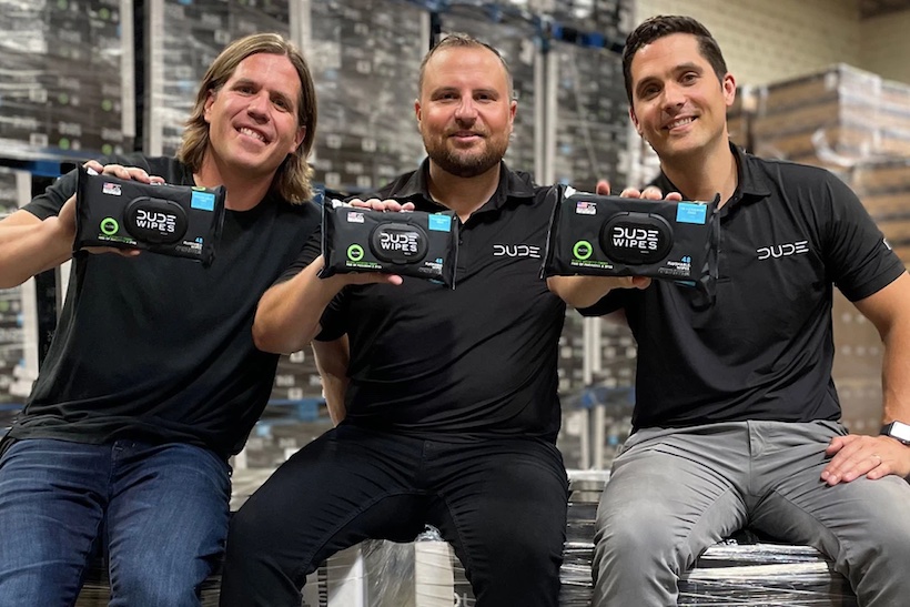 Dude Wipes' Sean Riley, CEO; Ryan Meegan, CMO; Jeff Klimkowski, CFO.