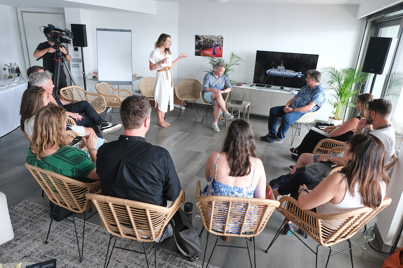 Group discussion being filmed at Cannes