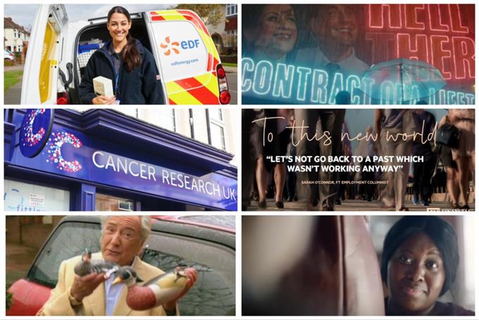 Clockwise from top left: EDF, Giffgaff, Financial Times, Sue Ryder, Esure and Cancer Research UK