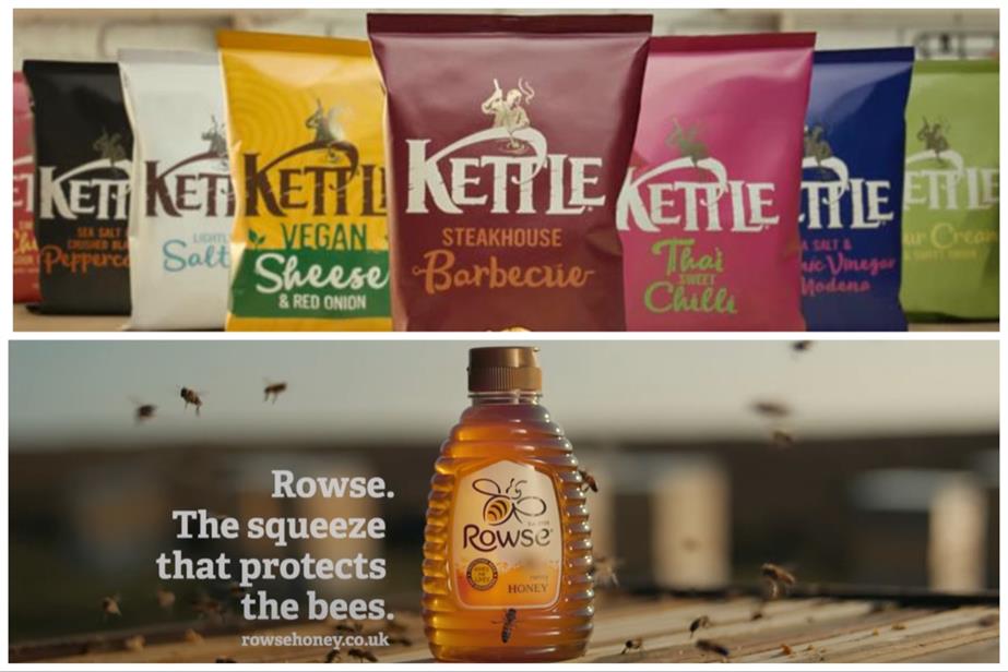 A composite image of Valeo Foods' Kettle Chips and Rowse honey